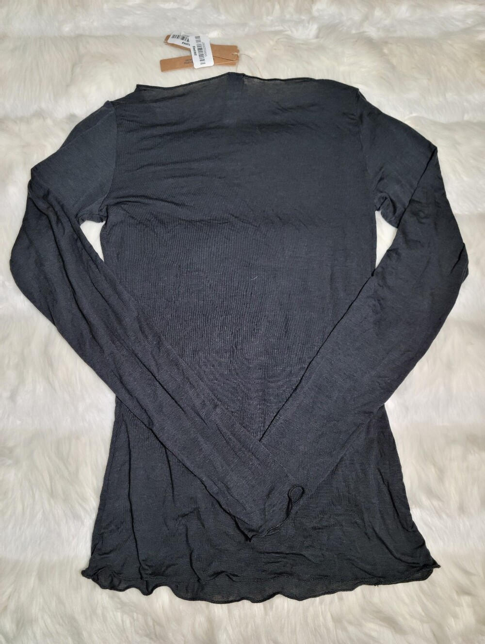 SKIMS Sheer Modal Long Sleeve Boat Neck T Shirt Black Onyx Small NEW - Picture 2 of 5